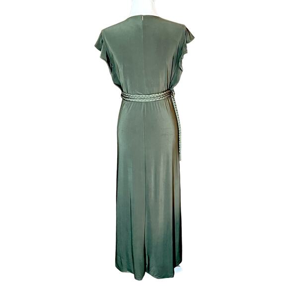 NEW MISA Los Angeles Dress Maxi Green Knit Braided Belt Wrap Belt V-Neck M - Picture 5 of 15